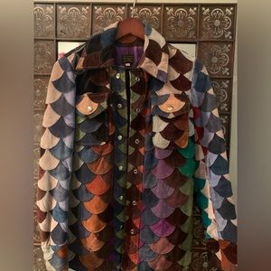 Vintage 1970s Fishscale Scallop Patchwork  Suede Leather